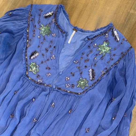 Free People Bali Golden Sun Embellished Beaded Party Mini Dress - Picture 3 of 5